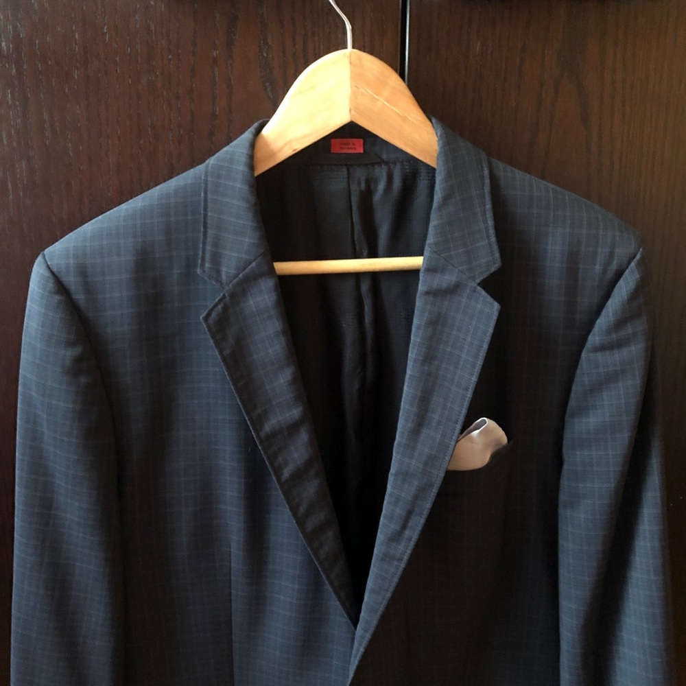 Hugo Boss Aeris $400 Trim Fit Check Sport Coat Black Blue Gray 100% Wool 40R - Picture 3 of 9